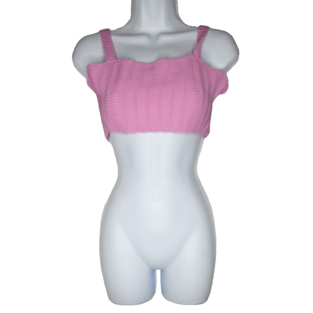 Naked Wardrobe Crochet Knit Crop Tank Pink S NWT Tie Back Y2K Coquette Festival